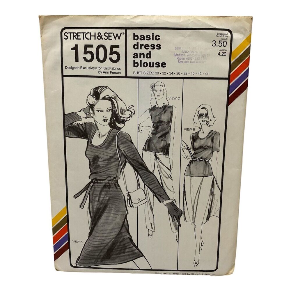 1981 Stretch and Sew Basic Dress and Blouse Design Patterns By Ann Person